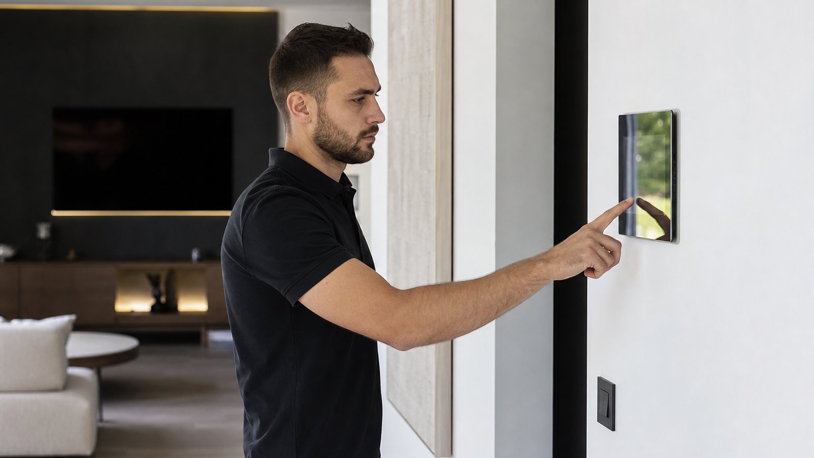 Coffret domotique soigneusement câblé et interfaces sur mesure d'une installation haut de gamme